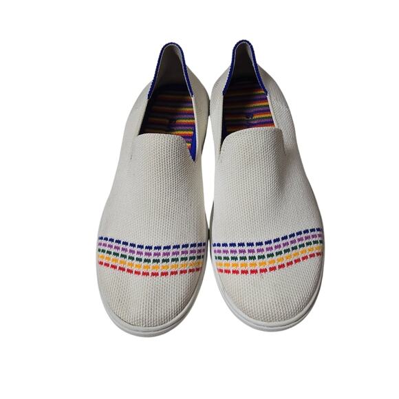 Rothy's The Kid Slip On Sneaker White Rainbow Knit Tennis Shoe Beachy Comfy 4 - Picture 1 of 9
